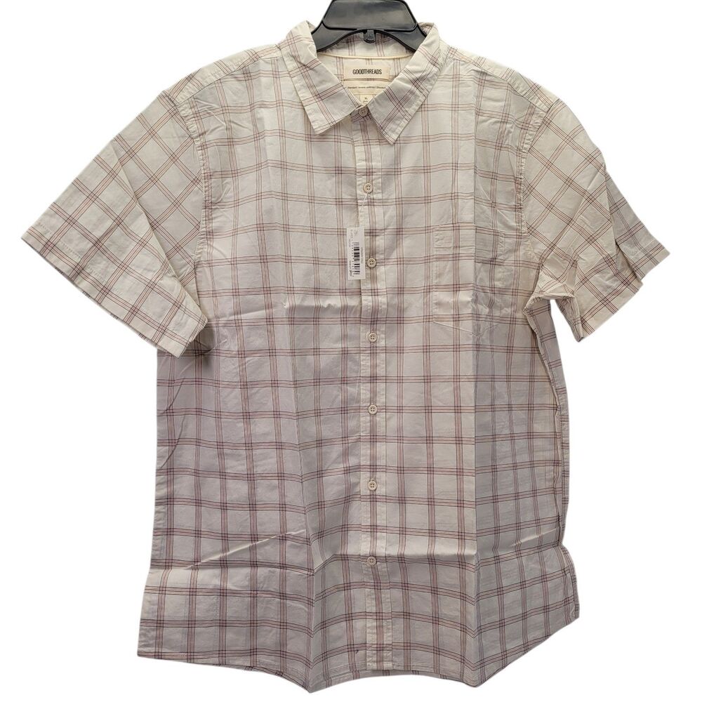 Goodthreads Men Standard-Fit Short-SleeveStretch Poplin Shirt Button-Up Plaid XL